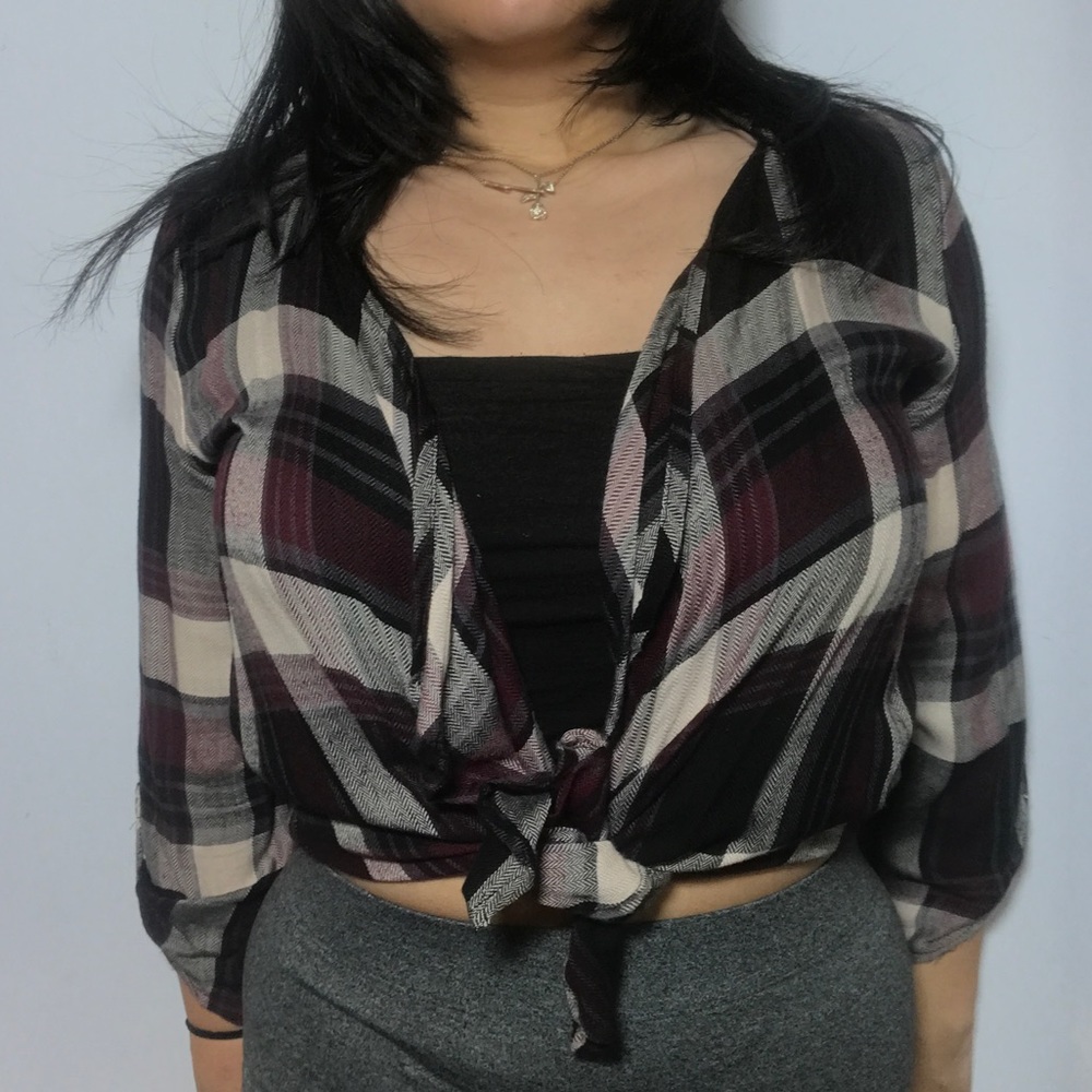 Purple Plaid Tie Shirt (No buttons)